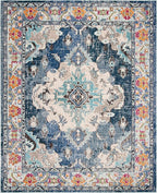 SAFAVIEH Monaco Collection Area Rug - 6'7" x 9'2", Navy & Light Blue, Boho Chic Medallion Distressed Design, Non-Shedding & Easy Care, Ideal for High Traffic Areas in Living Room, Bedroom (MNC243N)