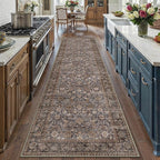 HUGEAR 3x10 Runner Rug Machine Washable Tradition Brown Hallway Area Rug Indoor Accent Rug Floral Low Pile Carpet Soft Throw Rug Bedroom Living Room Office Dining Room Kitchen Laundry Room Non Slip