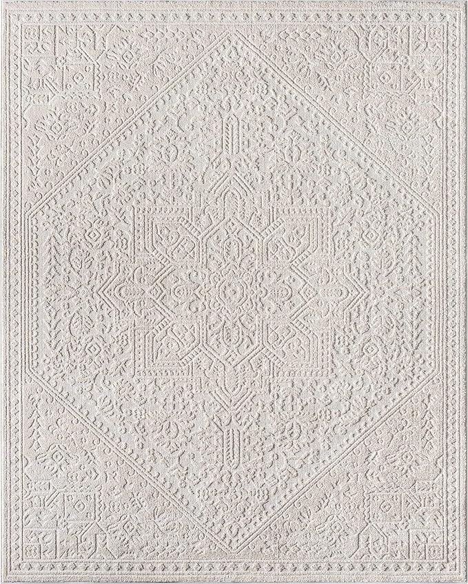 Well Woven Harlow Collection Cloud Medallion Ivory - Modern Tribal Minimalist 2x7 Runner Rug - Ideal for Hallway & Bedroom - Durable, Stain Resistant & Easy to Clean