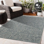 FH Home Outdoor Rug - Waterproof Easy to Clean Stain Resistant - Patio Indoor Outdoor Porch Deck Balcony Entryway - Geometric Modern - Budapest - Aqua - 7ft 8in x 9ft 8in