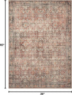 3x5 Area Rug Machine Washable Boho Rug for Living Room,Ultra-Thin Low Pile Carpet,Lightweight Indoor Printed Rug,Non Slip Floral Area Rug for Bedroom, Dining Room, Home Office,Terracotta/Indigo