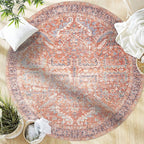 GLN Rugs Traditional Collection - Machine Washable Area Rug, Traditional Washable, Non Slip, Low Pile Chenille Rug, Living Room, Bedroom, Kitchen Rug (5'3" Round Terra/Multicolor 1168)