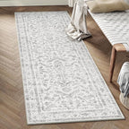Grey 2x8 Runner Rug Vintage Area Carpet Hallway Indoor Kitchen Washable Low Pile Traditional Distressed Retro Accent Throw Rug Non Slip for Laundry Bathroom Office
