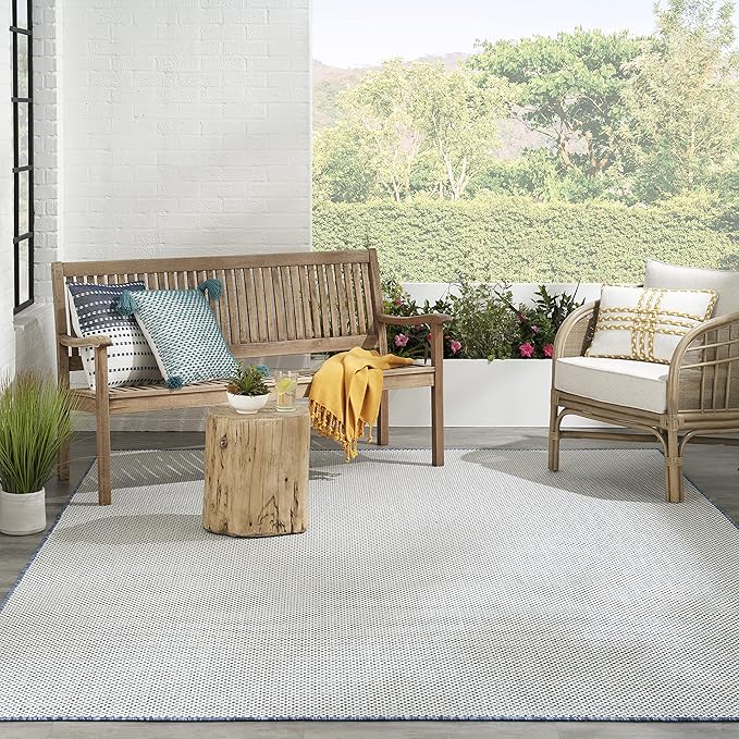 Nourison Home Courtyard Ivory Blue 8' x 10' Area Rug - Easy Clean, Non Shedding, Bed Room, Living Room, Dining Room, Kitchen (8' x 10')