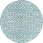 Unique Loom Outdoor Trellis Collection Area Rug - Tribal Trellis (7' 10" Round, Aqua/ Ivory)
