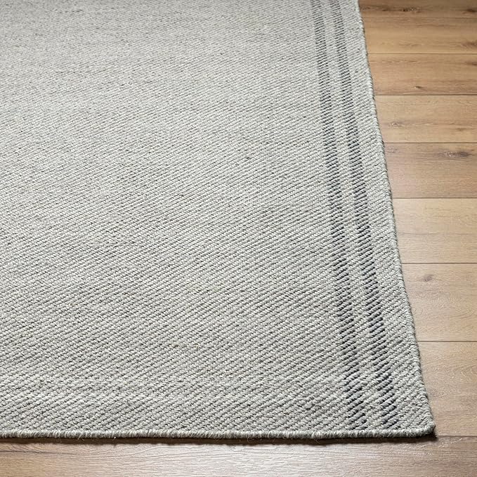 Mark&Day Wool Rugs, 2x3 Janmichael Solid and Border Gray/Black Area Rug, Grey Ivory Black Carpet for Living Room, Bedroom or Kitchen (2' x 3')