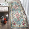 SAFAVIEH Monaco Collection Runner Rug - 2'2" x 16', Light Blue & Fuchsia, Medallion Distressed Design, Non-Shedding & Easy Care, Ideal for High Traffic Areas in Living Room, Bedroom (MNC243J)