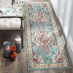 SAFAVIEH Monaco Collection Runner Rug - 2'2" x 12', Light Blue & Fuchsia, Medallion Distressed Design, Non-Shedding & Easy Care, Ideal for High Traffic Areas in Living Room, Bedroom (MNC243J)