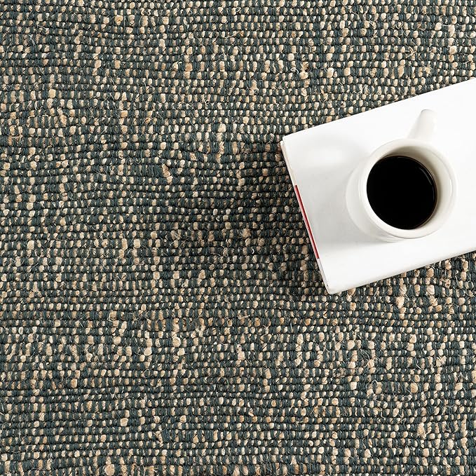 Nuloom Elfriede Handmade, Green/Natural, 7'6" x 9'6", Jute & Cotton, Textured and Earthy, High Traffic, Stain Resistant, Easy Clean, Durable Area Rug for Bedroom, Living Room, Dining, Entryway