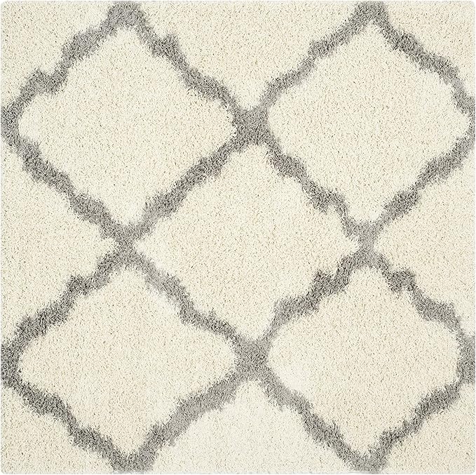 SAFAVIEH Dallas Shag Collection Area Rug - 10' Square, Ivory & Grey, Trellis Design, Non-Shedding & Easy Care, 1.5-inch Thick Ideal for High Traffic Areas in Living Room, Bedroom (SGD257F)