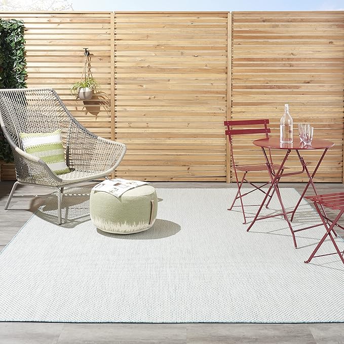 Nourison Home Courtyard Ivory Aqua 9' x 12' Area Rug - Easy Clean, Non Shedding, Bed Room, Living Room, Dining Room, Kitchen (9' x 12')