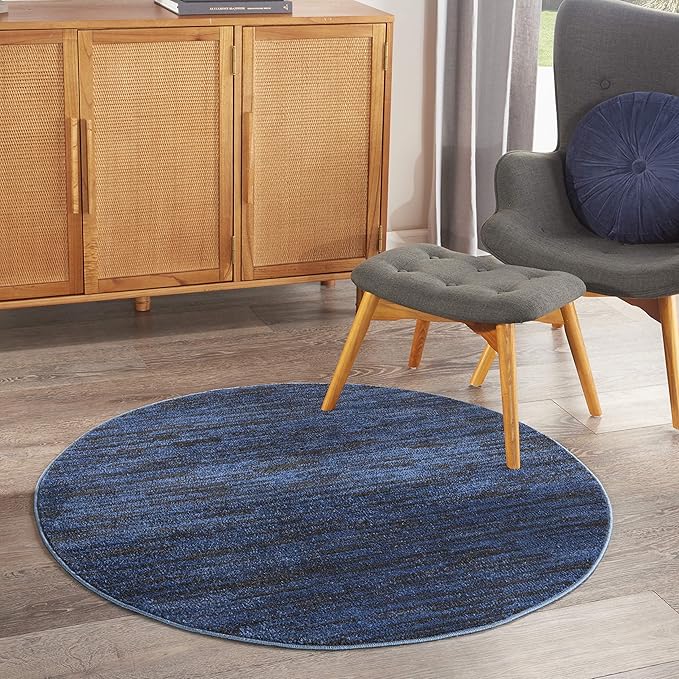 Nourison Home Nourison Essentials Midnight Blue 4' x Round Area Rug - Easy Clean, Non Shedding, Bed Room, Living Room, Dining Room, Kitchen (4' x Round)