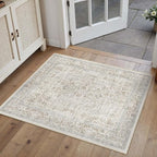 Taupe Entryway Area Rug 2x3 Door Mat Machine Washable Kitchen Vintage Distressed Non Slip Carpet Indoor Retro Floral Accent Throw Small Rug for Bathroom Office Bedroom Dining Living Room