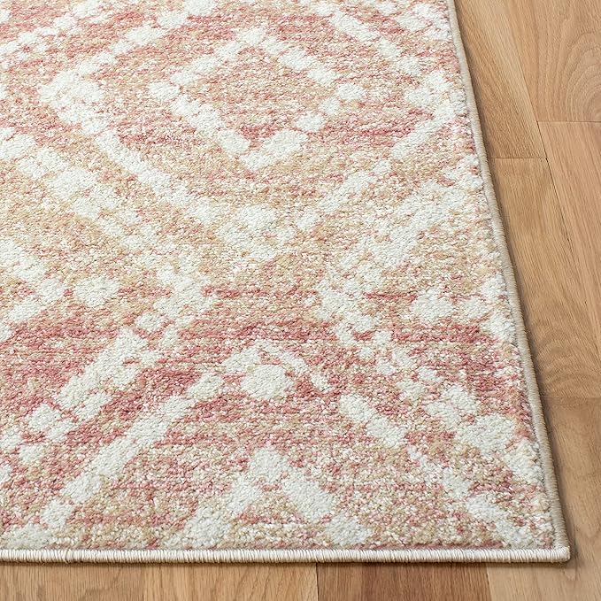SAFAVIEH Adirondack Collection Area Rug - 6' Square, Rose & Gold, Modern Diamond Distressed Design, Non-Shedding & Easy Care, Ideal for High Traffic Areas in Living Room, Bedroom (ADR131Q)