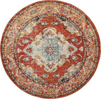 SAFAVIEH Monaco Collection Area Rug - 6'7" Round, Orange & Light Blue, Boho Chic Medallion Distressed Design, Non-Shedding & Easy Care, Ideal for High Traffic Areas in Living Room, Bedroom (MNC243H)