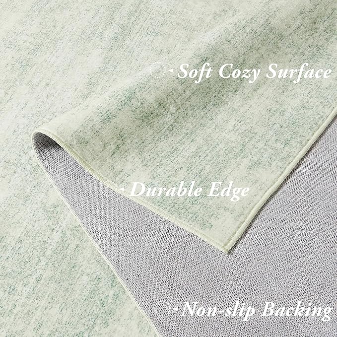 Sage Green 9x12 Area Rug Living Room Minimalist Modern Abstract Style Extra Large Rugs for Office Dining Room Table Light Green Low Pile Floor Covering Carpet with Non Slip Washable