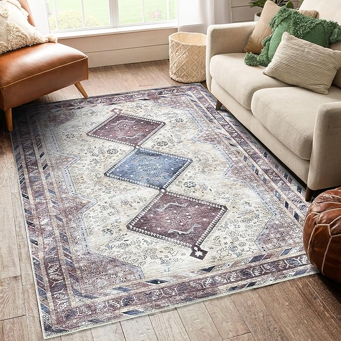 Fame Living Washable Area Rug. Modern Farmhouse. Vintage. Turkish. Bohemian. Distressed. Oriental. Traditional. Rugs for Living Room. Dining. Bedroom. Office. Entryway. Foyer. (863TT, 2'5" x 6'5")