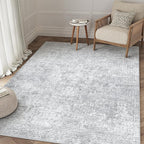 4x6 Area Rug Washable Vintage Entryway Living Room Carpet Indoor Office Non Slip Grey Entrance Distressed Low Pile Retro Accent Throw Rug for Dining Room Bathroom Bedroom Laundry
