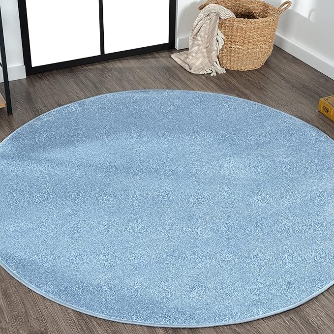 JONATHAN Y Haze Solid Low-Pile Classic Blue 5' Round Indoor Area Rug, Coastal,Bohemian,Minimalist,Classic, Easy-Cleaning for Living Room,Bedroom,Kitchen,Pet Friendly,Non-Shedding (SEU100F-5R)
