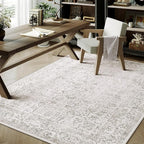 Gray Area Rug 4x6 Office Entryway Rug Machine Washable Kitchen Vintage Distressed Non Slip Carpet Indoor Grey Retro Floral Accent Throw Door Mat for Bathroom Bedroom Dining Living Room