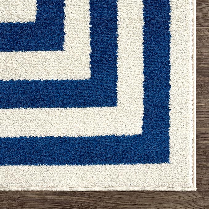 Abani Contemporary Blue & Ivory 6'x9' Area Rug, Contrasting Geometric Modern Stripe Symmetrical Living Room Carpet Rugs