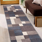 Rugshop Contemporary Blue Geometric Boxes Non-Slip Area Rug Non-Shedding for Living Room, Dining Room and Office, 2" x 7" (22" X 84")