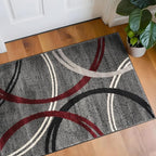 Rugshop Modern Wavy Circles Design Non-Shedding Accent Rug, Carpet for Entryway or Bathroom, Red, 2' x 3'