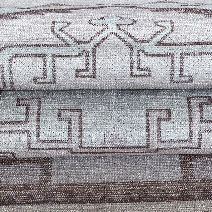 Fame Living Washable Area Rug. Modern Farmhouse. Vintage. Turkish. Bohemian. Distressed. Oriental. Traditional. Rugs for Living Room. Dining. Bedroom. Office. Entryway. Foyer. (856BrC, 9' x 12')