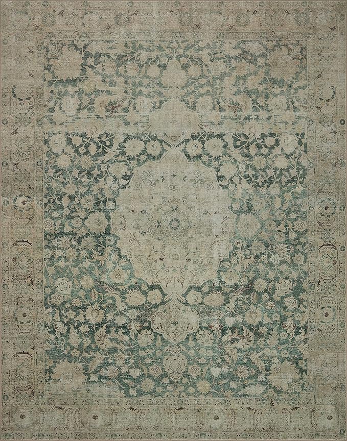 Loloi Magnolia Home by Joanna Gaines Sinclair Collection SIN-05 Jade/Sand 2'-3" x 11'-6", .25" Pile Height, Machine Washable, Runner Rug