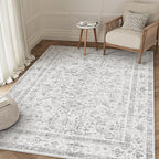 Grey 5x8 Area Rug Vintage Washable Living Room Carpet Non Slip Neutral Bedroom Indoor Office Low Pile Traditional Distressed Retro Gray Accent Rug for Dining Room Bathroom Kitchen