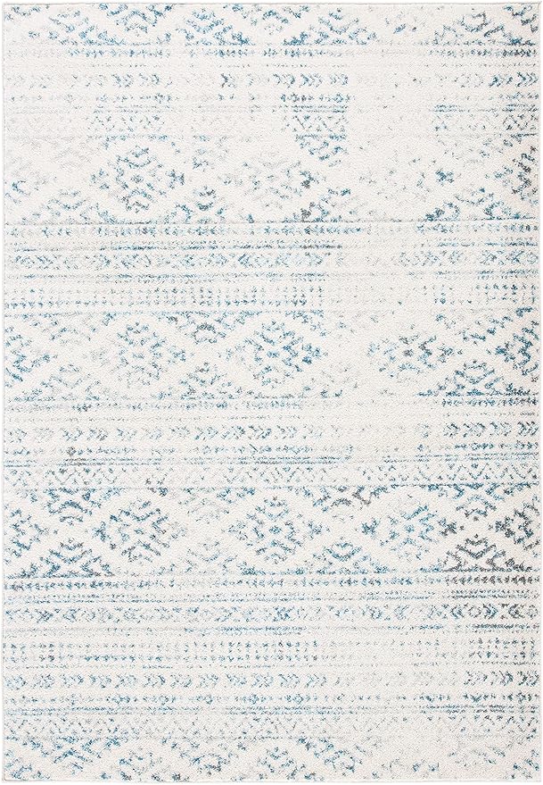 SAFAVIEH Tulum Collection Area Rug - 5'3" x 7'6", Ivory & Turquoise, Moroccan Boho Tribal Design, Non-Shedding & Easy to Clean, Ideal for Living Room, Bedroom, Dining Space (TUL272E)