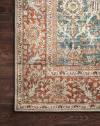 Loloi Layla Collection LAY-04 Ocean/Rust 7'-6" x 9'-6" .13" Thick Area Rug, Soft, Durable, Vintage Inspired, Distressed, Low Pile, Non-Shedding, Easy Clean, Printed, Living Room Rug