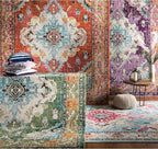 SAFAVIEH Monaco Collection Accent Rug - 4' x 5'7", Orange & Light Blue, Medallion Distressed Design, Non-Shedding & Easy Care, Ideal for High Traffic Areas in Entryway, Living Room, Bedroom (MNC243H)