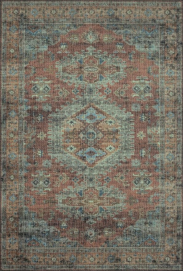 Loloi Skye Collection SKY-07 Terracotta/Sky 6'-0" x 6'-0" Round Area Rug