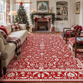 HUGEAR Christmas 9x12 Machine Washable Rugs Red Hallway Large Area Rug Indoor Accent Rug Floral Low Pile Carpet Soft Throw Aesthetic Rug Bedroom Living Room Office Dining Room Kitchen Laundry Room