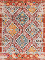 SAFAVIEH Madison Collection Area Rug - 9' x 12', Rust & Pink, Boho Diamond Distressed Design, Non-Shedding & Easy Care, Ideal for High Traffic Areas in Living Room, Bedroom (MAD418Q)