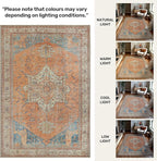 GLN Rugs Traditional Collection - Machine Washable Area Rug, Traditional Washable, Non Slip, Low Pile Chenille Rug, Living Room, Bedroom, Kitchen Rug (3' x 5' Terra/Multicolor)