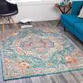 Livabliss Area Rugs - 8x10 Romaine Vintage Boho Navy Sky Blue Rose Area Rug for Living Room Bedroom - Floral Medallion Stain Resistant Carpet for Kitchen, Nursery, Office (7'10" x 10'3")