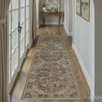 HUGEAR 2x8 Runner Rug Hallway Machine Washable Retro Brown Vintage Floral Low Pile Carpet Distressed Long Throw Rug Bedroom Office Bathroom Kitchen Laundry Non Slip Soft Lightweight