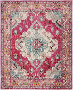 SAFAVIEH Monaco Collection X-Large Area Rug - 12' x 18', Pink & Multi, Boho Chic Medallion Distressed Design, Non-Shedding & Easy Care, Ideal for High Traffic Areas in Living Room, Bedroom (MNC243D)