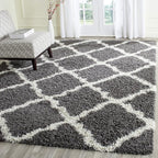 SAFAVIEH Dallas Shag Collection Area Rug - 10' Square, Dark Grey & Ivory, Trellis Design, Non-Shedding & Easy Care, 1.5-inch Thick Ideal for High Traffic Areas in Living Room, Bedroom (SGD257A)