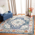 SAFAVIEH Monaco Collection Area Rug - 3' Square, Navy & Light Blue, Boho Chic Medallion Distressed Design, Non-Shedding & Easy Care, Ideal for High Traffic Areas in Living Room, Bedroom (MNC243N)
