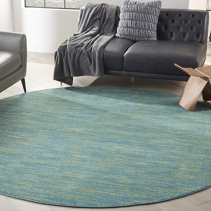 Nourison Home Nourison Essentials Blue Green 8' x Round Area Rug - Easy Clean, Non Shedding, Bed Room, Living Room, Dining Room, Kitchen (8' x Round)