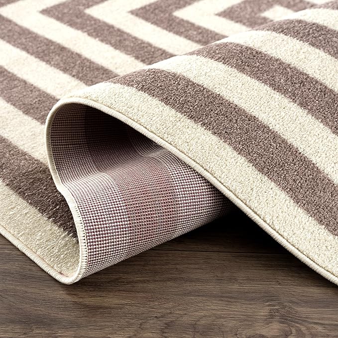 Abani Contemporary Beige & Ivory 4' x 6' Area Rug, Contrasting Geometric Modern Stripe Symmetrical Living Room Carpet Rugs