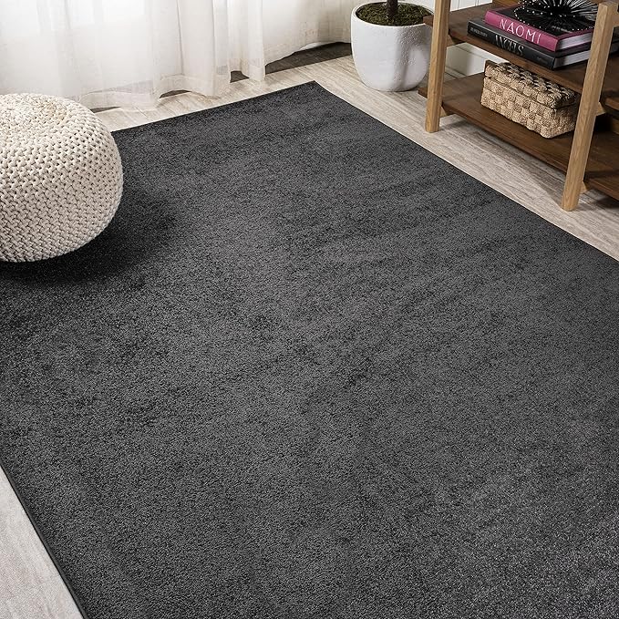 Eyely UES100I-8 Supersoft Haze Solid Low-Pile Indoor Area Rug Casual;Contemporary;Solid;Traditional, Bedroom, Kitchen, Living Room, Easy-Cleaning, Non-Shedding, 8 X 10, Black