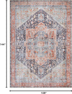 Bloom Rugs Washable Non-Slip 9' x 12' Rug - Terracotta/Blue Traditional Medallion Area Rug for Living Room, Bedroom, Dining Room, and Kitchen - Exact Size: 9' x 12'