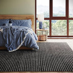 Rugs USA 2'6" x 8' Melrose Checked Wool Indoor Runner Rug, Contemporary Farmhouse Charcoal/Ivory for Living Room, Bedroom, Office, Entryway, Hallway