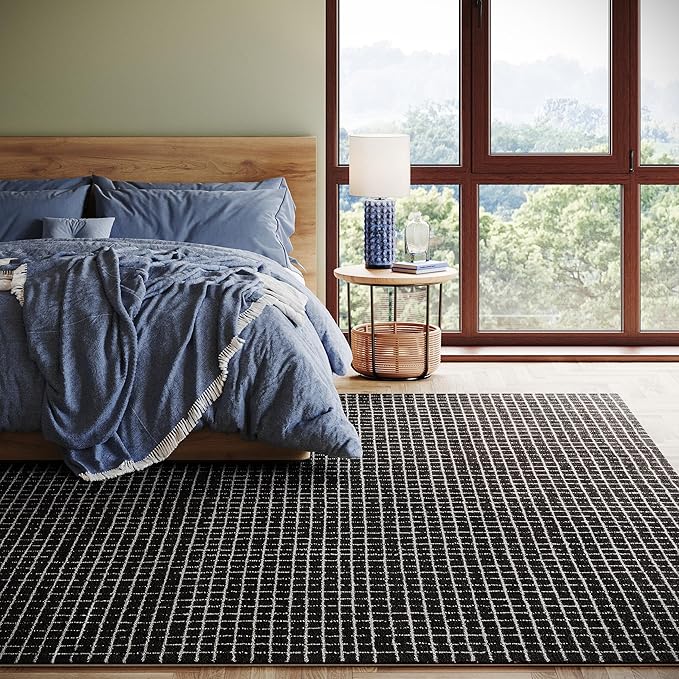 Rugs USA 3x5 Melrose Checked Wool Indoor Area Rug, Contemporary Farmhouse Charcoal/Ivory for Living Room, Bedroom, Office, Entryway, Hallway