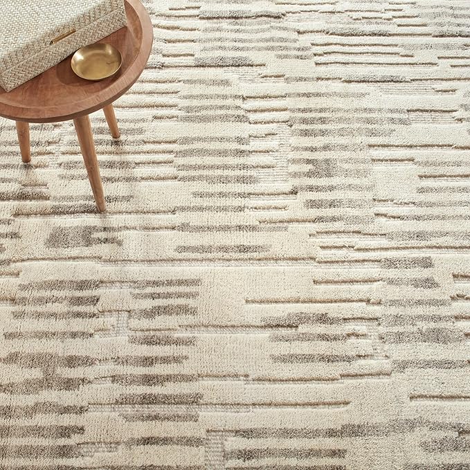 Dash & Albert Hicks Natural Hand Knotted Wool Rug, 6 X 9 Feet, Ivory Geometric Pattern - Premium Luxury Hotel Quality Soft Breathable Hypoallergenic Machine Washable Easy Care All Season