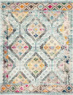 SAFAVIEH Area Rug 8x10 - Madison Collection - Large - Blue & Yellow, Boho Diamond Distressed Design, Non-Shedding & Easy Cleaning, Ideal for Living Room, Bedroom, Office, Dining Space (MAD418K)